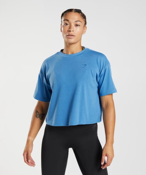 Women's Gymshark GS Power Midi Cropped Tops Blue | NZ 7QYLHO